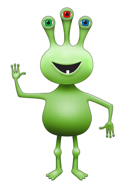 Green Three-Eyed Extraterrestrial Alien Waving — Stock Photo, Image