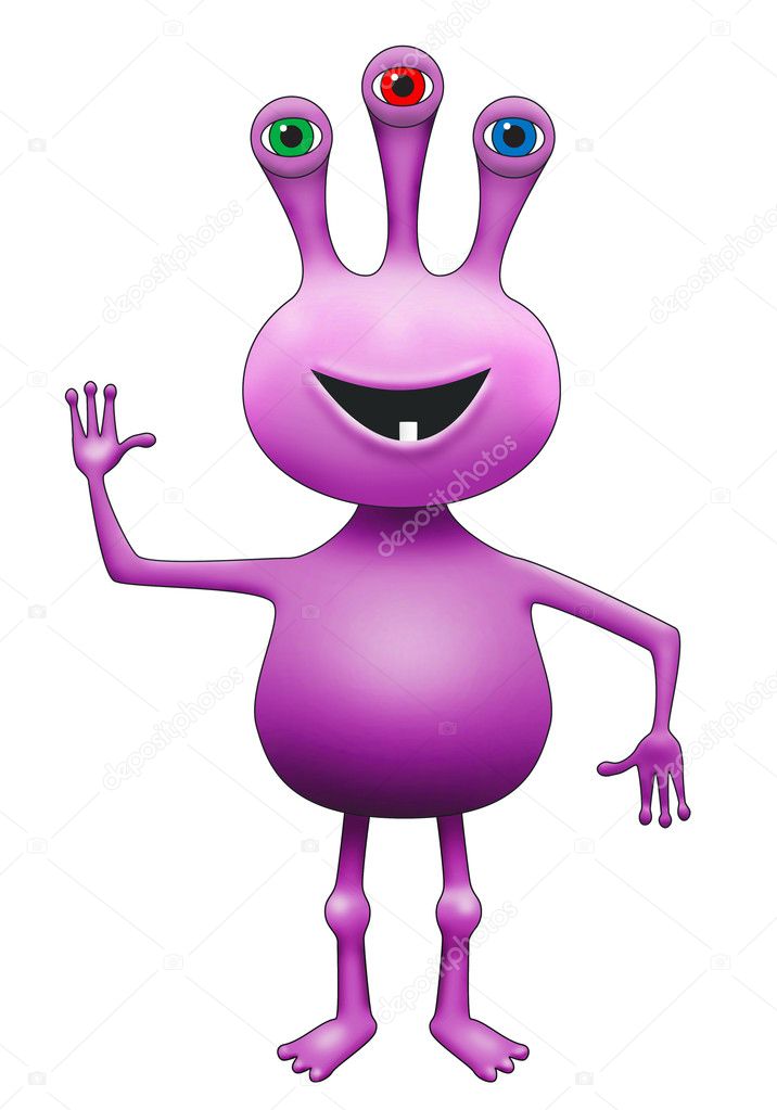 Purple Three-Eyed Extraterrestrial Alien