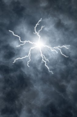Dark Clouds with Lightning Coming from Center clipart
