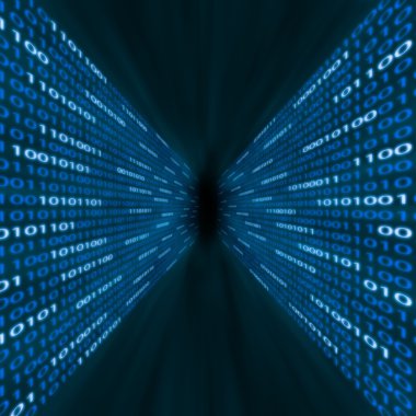 Corridor of blue binary computer code clipart