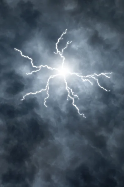 Dark Clouds with Lightning Coming from Center — Stock Photo, Image