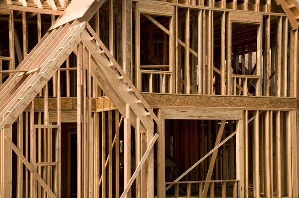 Part of a house in the framing phase of construction — Stock Photo, Image