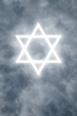 Glowing Star of David in clouds clipart