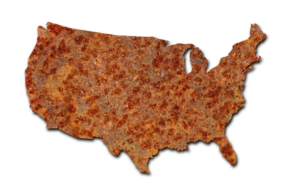 Mapa de metal corroído oxidado de los Estados Unidos en blanco — Foto de Stock
