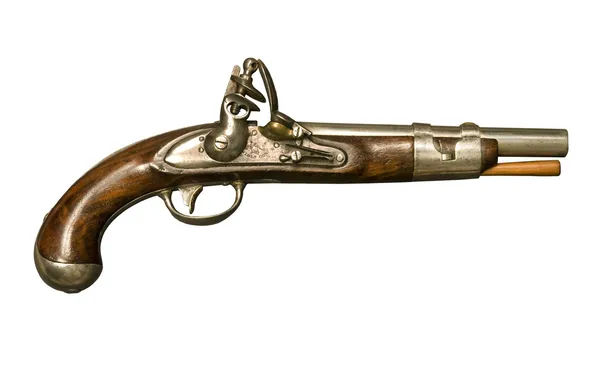 Pistola Flintlock aislada contra fondo blanco — Foto de Stock