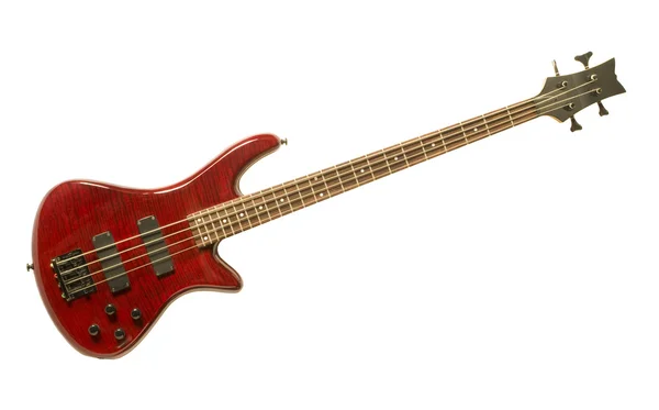 Красная бас-гитара против белого — стоковое фото