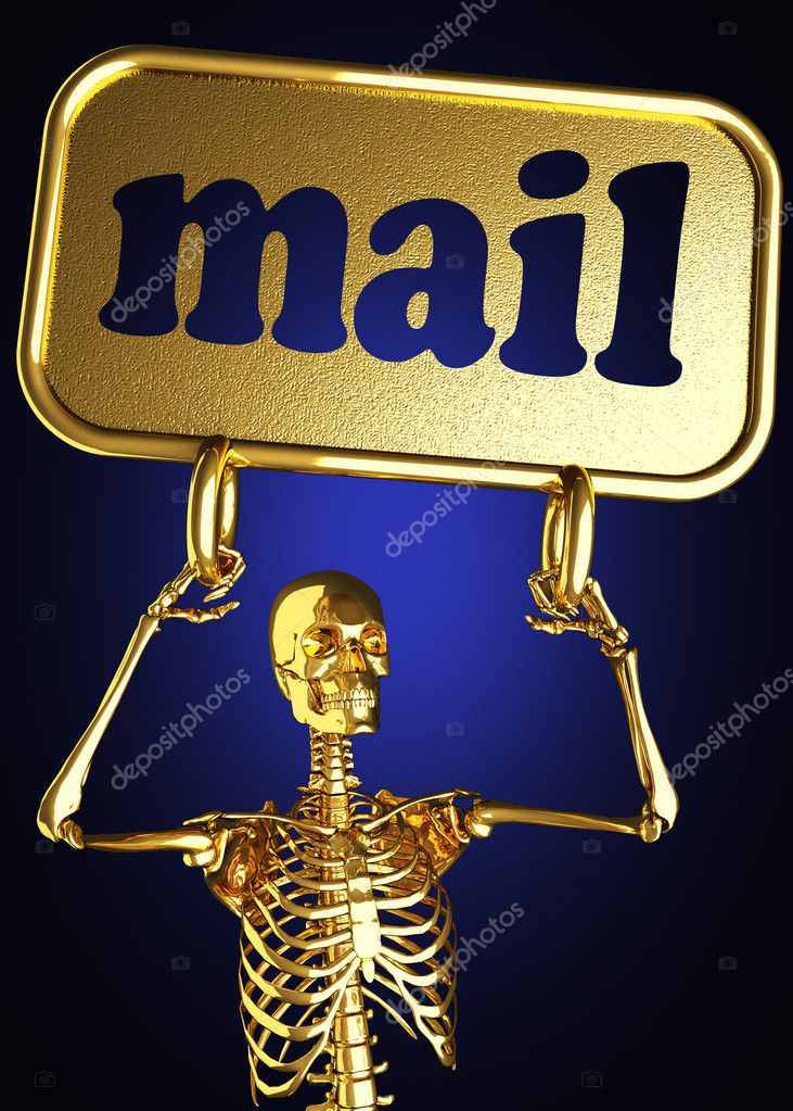 golden skeleton holding the sign — 图库照片08icetray#10382564