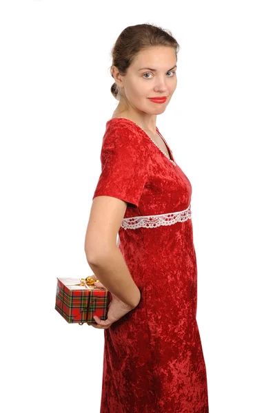 Vrouw met geschenkdoos — Stockfoto