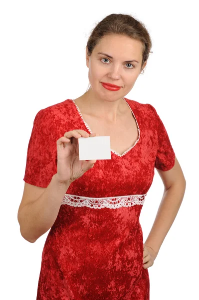 Mujer sosteniendo tablero blanco vacío — Foto de Stock