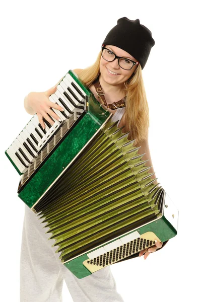 La chica toca un acordeón — Foto de Stock