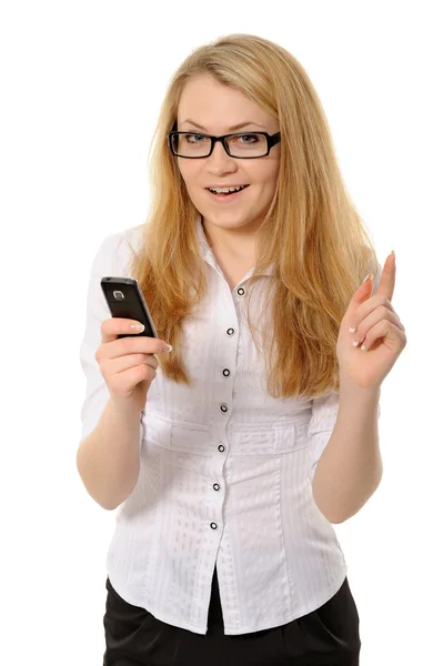 Kvinna som använder en mobiltelefon — Stockfoto