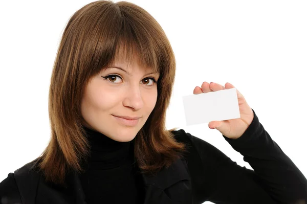 stock image Woman holding empty white board