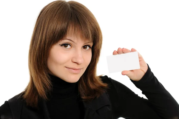 Woman holding empty white board Stock Picture