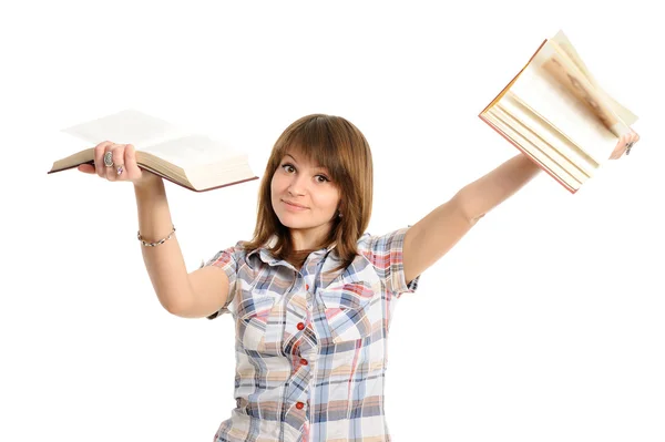 Estudante jogando livros fora — Fotografia de Stock