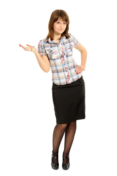 Menina representando o seu produto — Fotografia de Stock