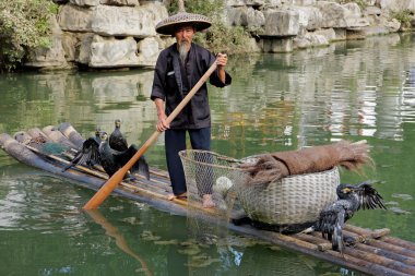 Chinese cormorant fisherman clipart