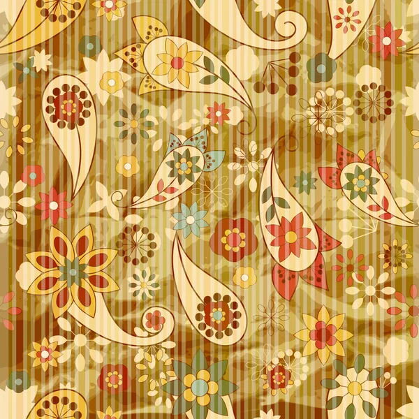 縞模様の背景のベクトル シームレスな花の壁紙, — ストックベクタ