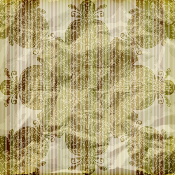 縞模様の背景にシームレスな花の壁紙をベクトル、クシャクシャ — ストックベクタ