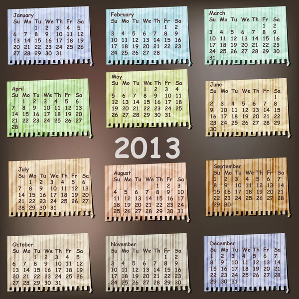 Vektor-Kalender 2013 auf gestreiften Papierstücken — Stockvektor