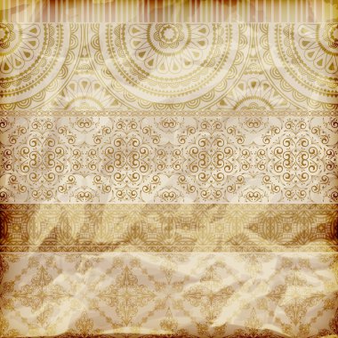 vector seamless floral borders on crumpled golden foil paper t clipart