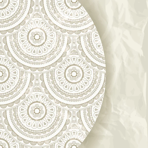 レトロのベクトルの背景、東部パターンおよびしわくちゃの紙のテキスト — ストックベクタ