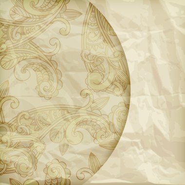 vector retro background with paisley pattern on crumpled golden clipart