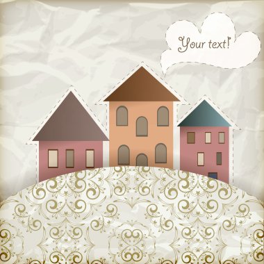 vector retro background with old houses, place for your text clipart