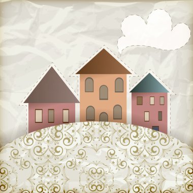 vector retro background with old houses, place for your text clipart