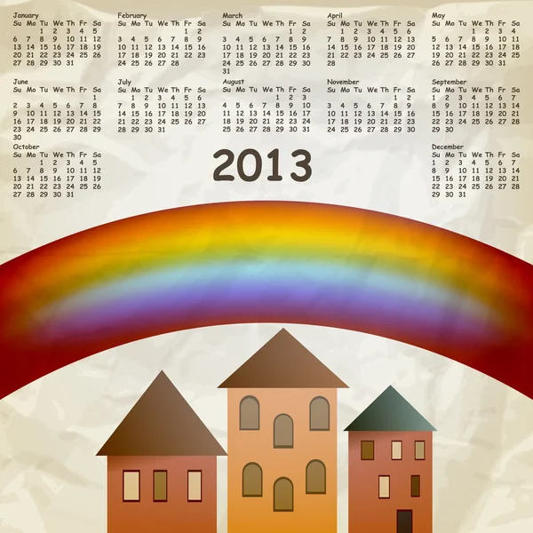 Vektor 2013-kalendern på abstrakt bakgrund med regnbåge och gamla — Stock vektor
