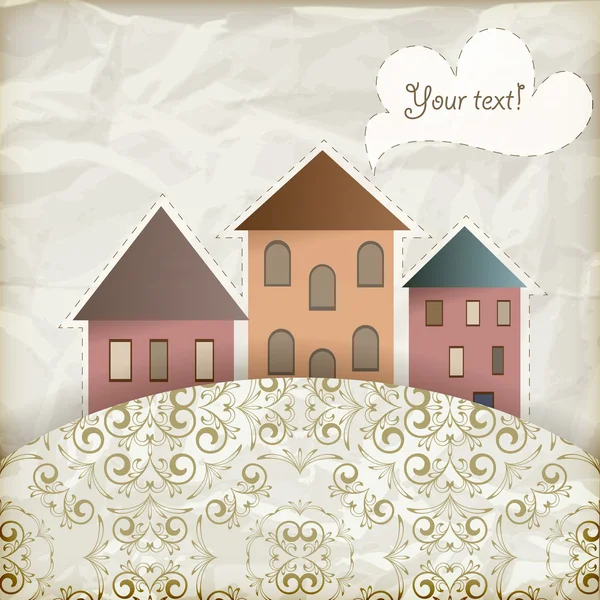 Vektor-Retro-Hintergrund mit alten Häusern, Platz für Ihren Text — Stockvektor