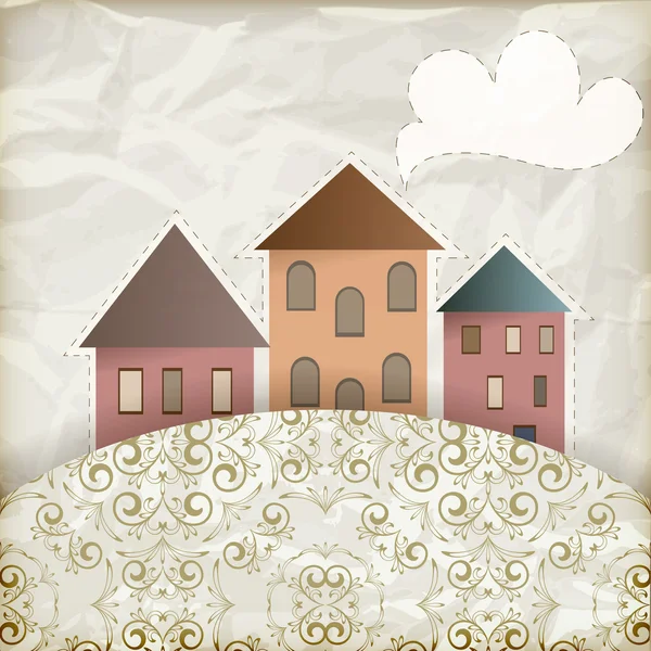 Vector retro background with old houses, place for your text — Stock Vector