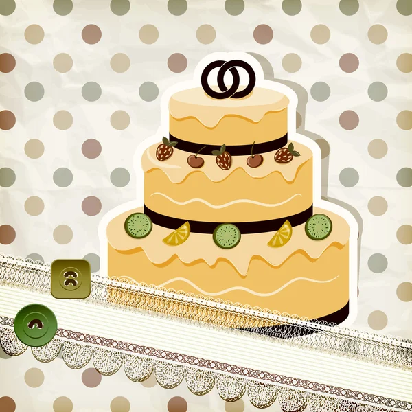 Motif vintage vectoriel avec gâteau de mariage et fond rétro — Image vectorielle