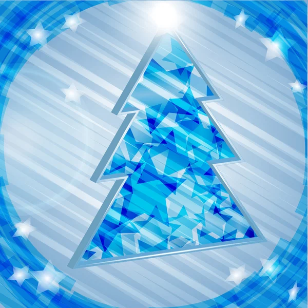 Albero di Natale vettoriale 3d abete con stelle brillanti in blu — Vettoriale Stock