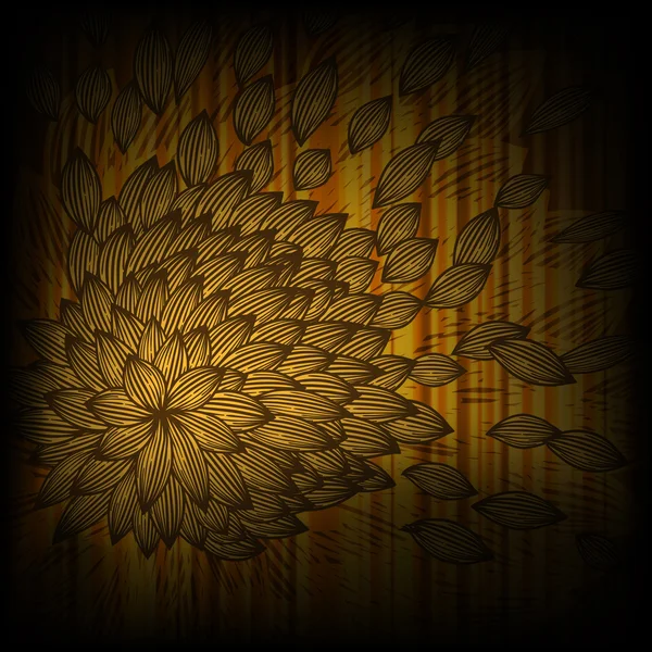 吹き飛ばさの花びらを持つ抽象的な黄色の花とのベクトルの背景 — ストックベクタ