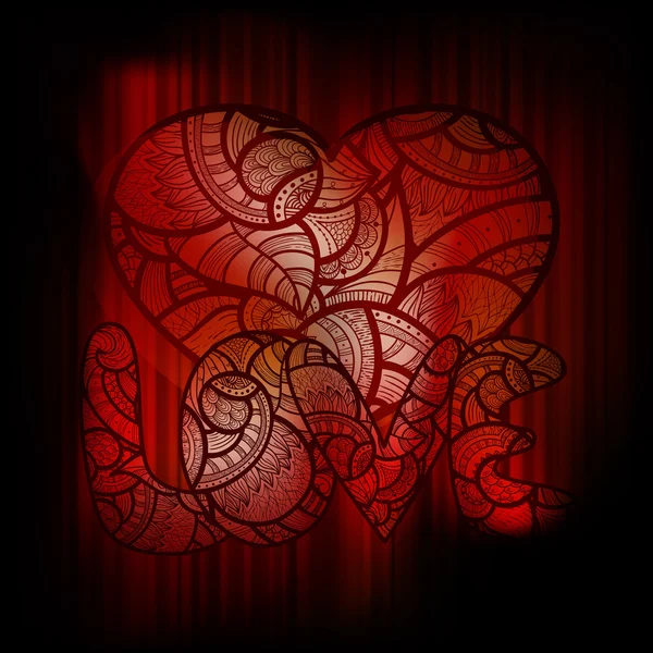 Vektorové pozadí srdcem doodle ornament a "láska" — Stockový vektor