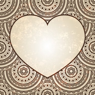 Vector heart on seamless eastern floral background clipart