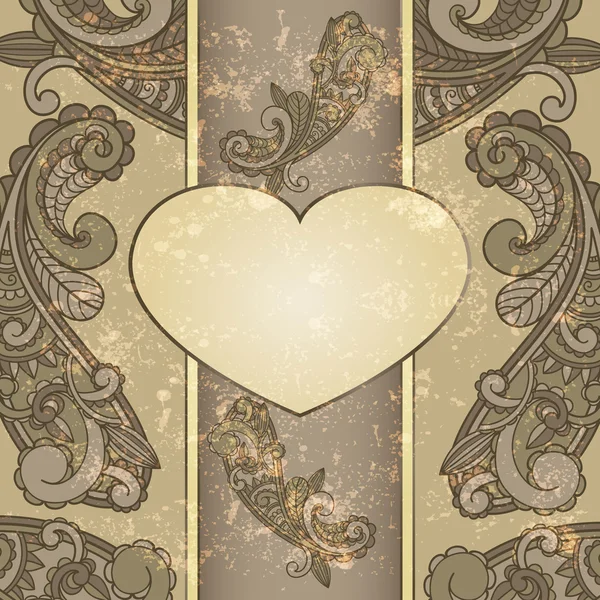 Corazón vectorial con patrón paisley y lugar para su texto — Archivo Imágenes Vectoriales