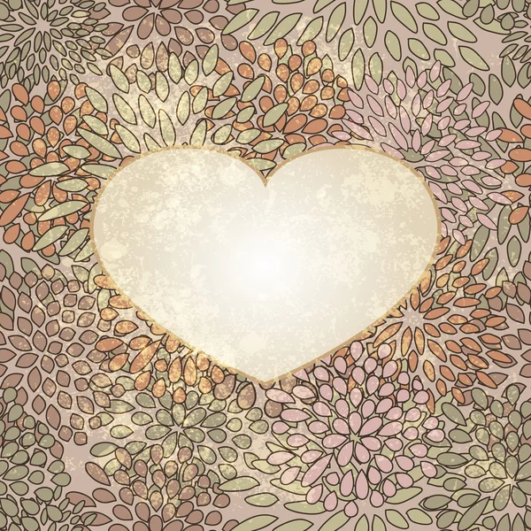 Векторное сердце на бесшовном цветочном фоне на гранжевом фоне — стоковый вектор