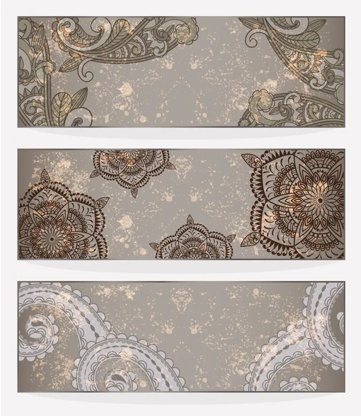 Three vector banners with paisley pattern and place for your tex — Stock Vector