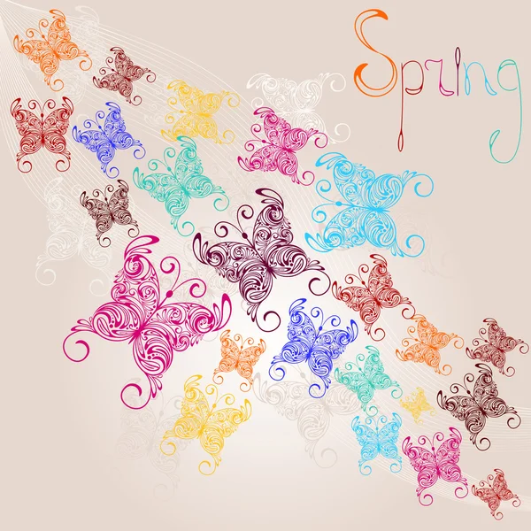 Vektorové pozadí jaro s barevnými motýly — Stockový vektor