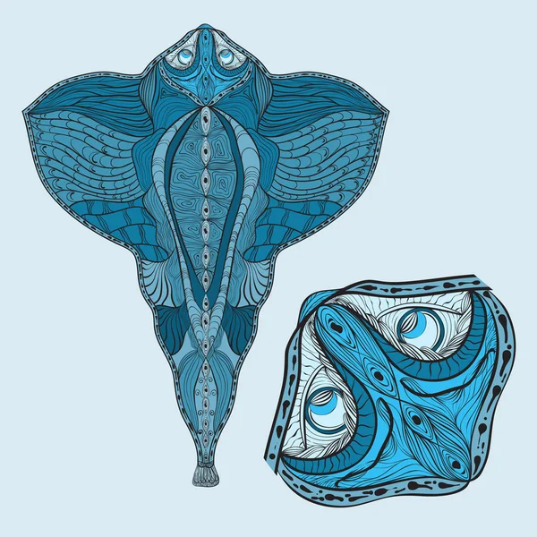 ベクトル手描きランプ魚、ヘッド拡大 — ストックベクタ