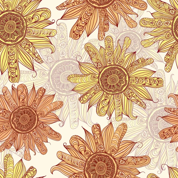 Vector hand drawn sunflower seamless pattern — Stock Vector