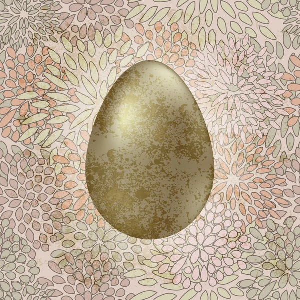 Vector golden easter egg on seamless floral spring retro backgro — Stock Vector