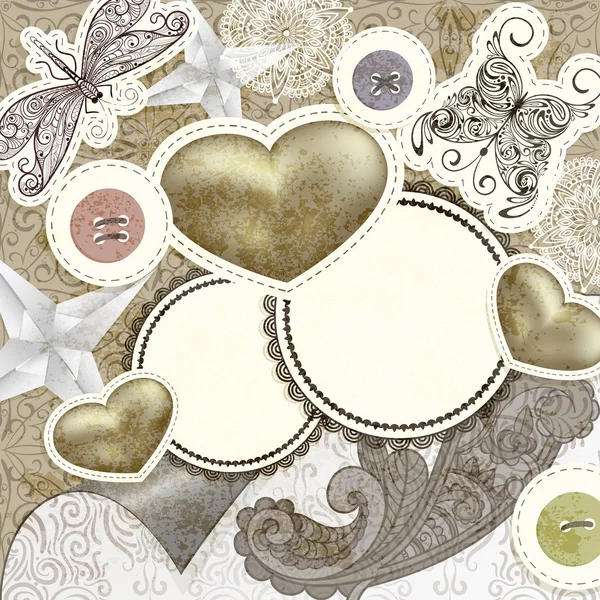 Modèle de ferraille vintage vectoriel avec des cœurs, pour la Saint-Valentin — Image vectorielle