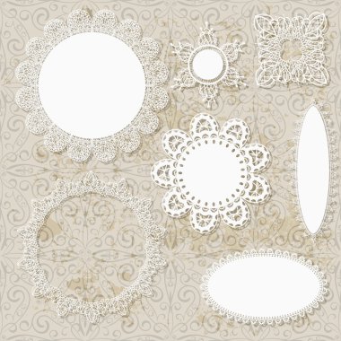 Vector lacy scrapbook napkin design patterns on seamless grungy clipart