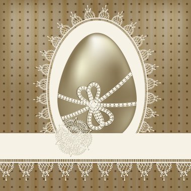 vector vintage easter greeting card with golden egg and lacy nap clipart