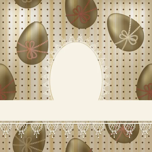 Carte de vœux de Pâques vectorielle vintage : serviette en dentelle blanche sur couture — Image vectorielle