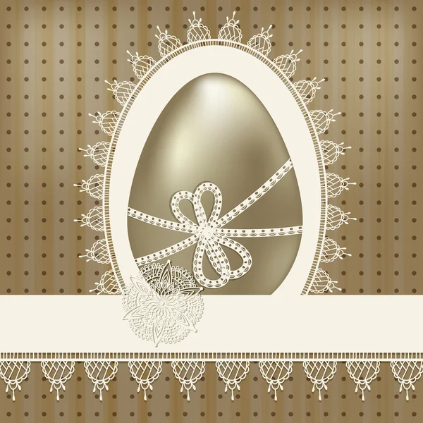 Vector vintage easter greeting card with golden egg and lacy nap — Stock Vector