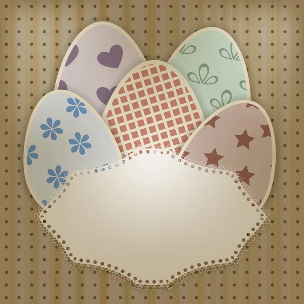 Vector cartão de saudação Páscoa com ovos retro abd guardanapo rendado —  Vetores de Stock