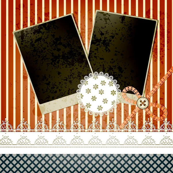 Diseño de la plantilla del álbum de recortes vectorial con dos marcos, arco, botón y — Archivo Imágenes Vectoriales